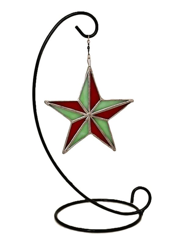 Tiffany Kerstster Groen - Rood Hangende Kerstdecoratie op Standaard
