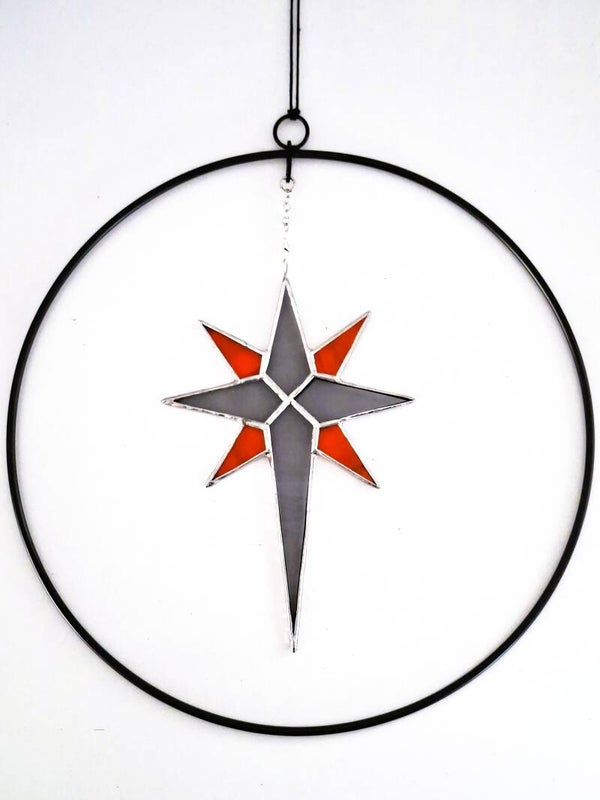 Tiffany Kerstster in Metalen Ring-Zonnevanger-Handgemaakt-Ophangen