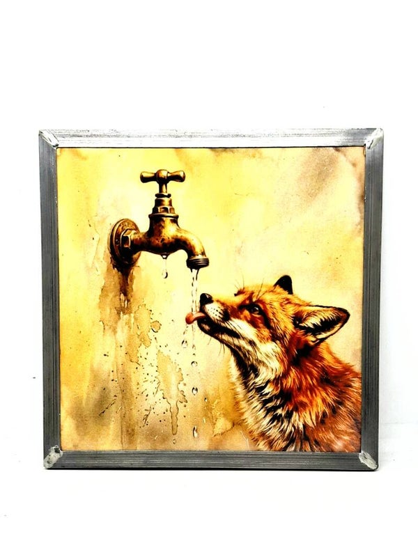 Keramische Tegel  (15x15) met Vos en Waterkraan – Wanddecoratie