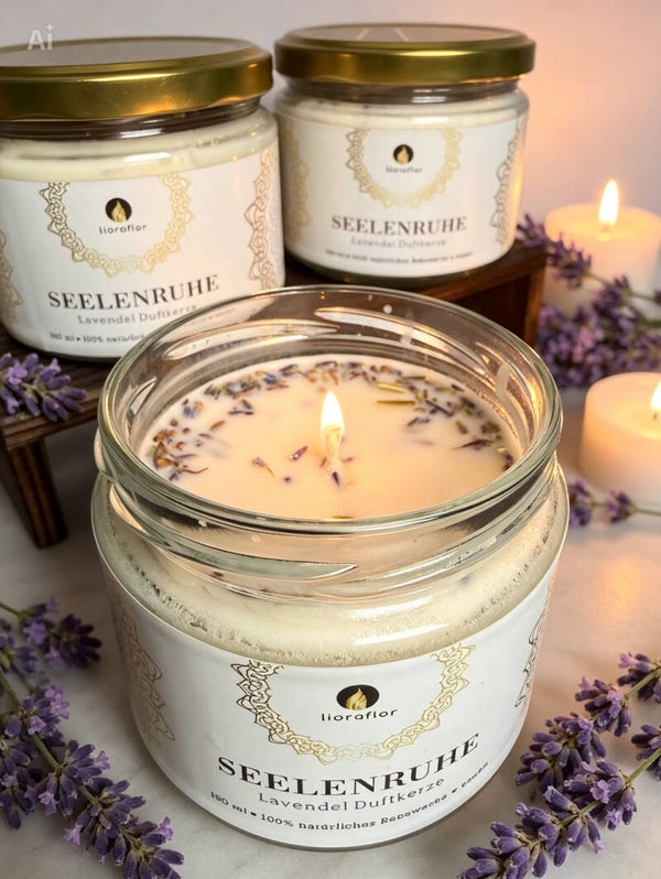 Natürliche Duftkerze - Lavendel mit 100% ätherischen Naturreinen Duftöl Rapswachs Baumwolldocht Geschenkidee Handarbeit