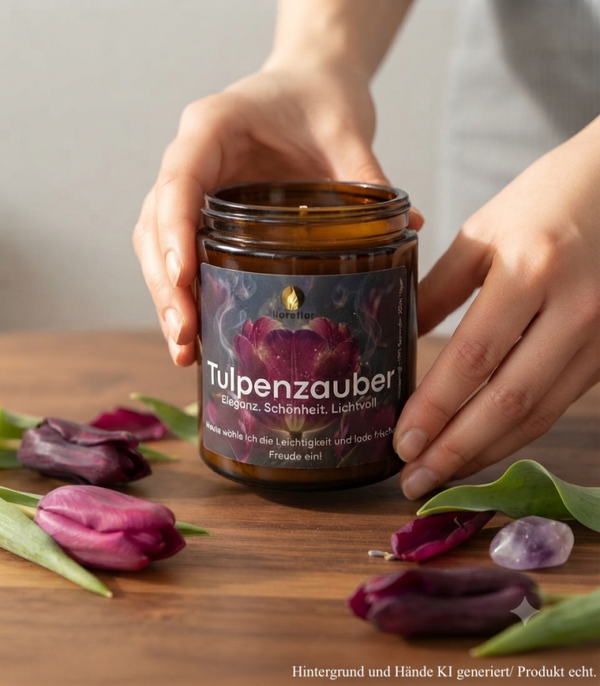 Hochwertige Duftkerze aus Rapswachs Tulpe  – Handgemacht, Vegan, Affirmation Kerze, Frisch blumig Geschenkidee handgemacht Deko fürs Wohnzimmer nachhaltig