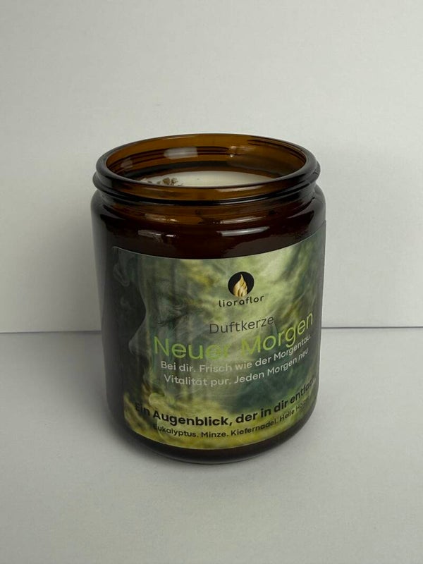 Hochwertige Duftkerze aus Rapswachs Neuer Morgen – Minze, Holz & Eukalyptus, Handgemacht, Vegan, Affirmation Kerze,  Kerzen Home Deko