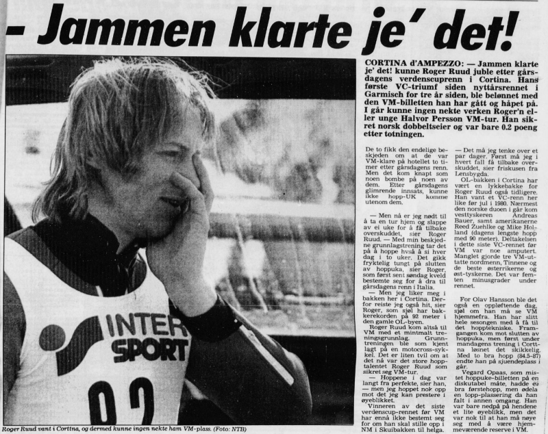 Rogers siste seier i verdenscupen. Fra Arbeiderbladet 9.januar 1985