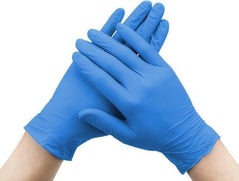 Rubber handschoenen gebruikt bij het verwijderen van kalkaanslag.