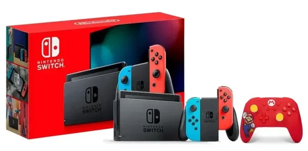 Nintendo Switch Joy-Con v2 rouge-bleu + PowerA Enhanced Mario Joy manette