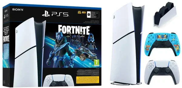 Sony PlayStation 5 Digital Slim D Chassis (PS5) Console Fortnite Cobalt 1 To + Pad Fortnite supplémentaire + Station de charge
