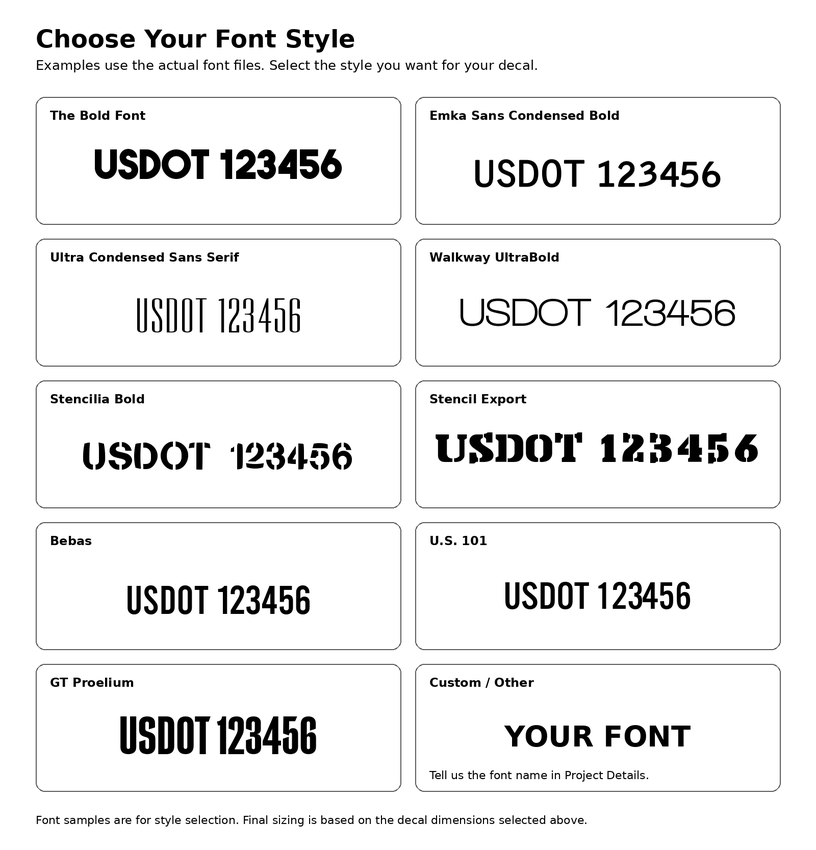 Commercial Fleet Decals Font Choices