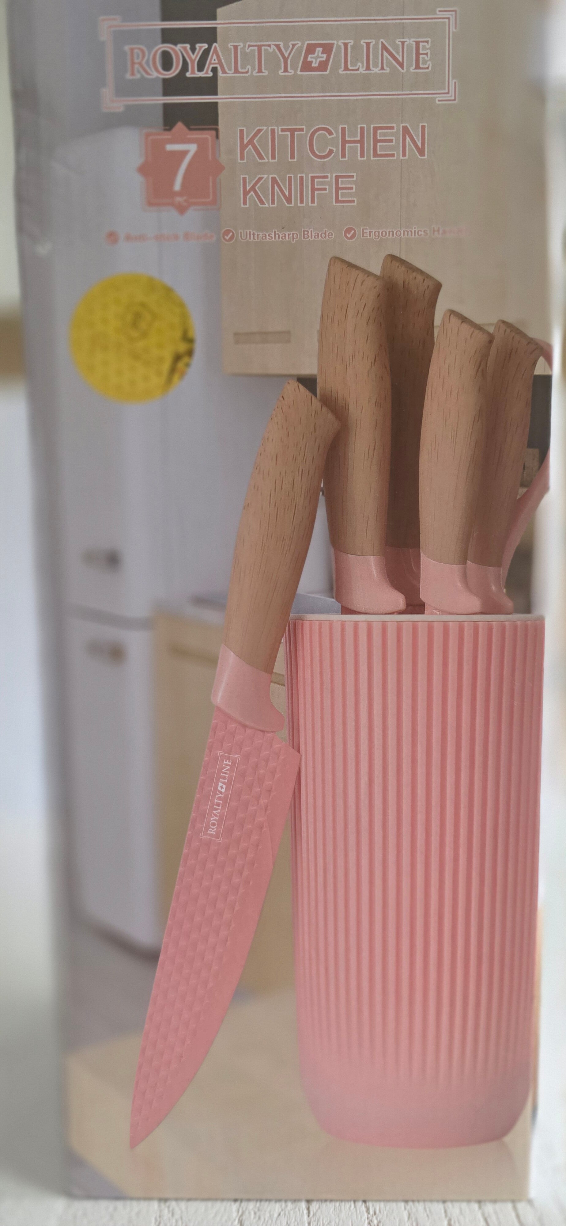 🔪 Küchenmesserset 7-tlg. Rosa – inkl. Messerblock & Schere Edelstahl Antihaft