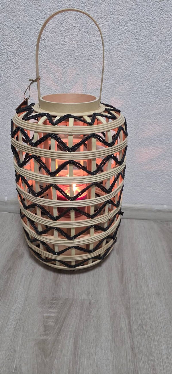 Windlicht Rattan groß mit Muster - 2er Set NEU