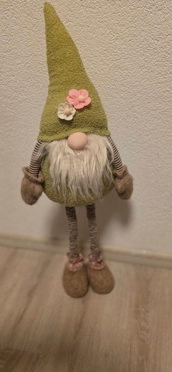 Frühlingswichtel mit Blumenmütze & Teleskop-Beinen 78cm