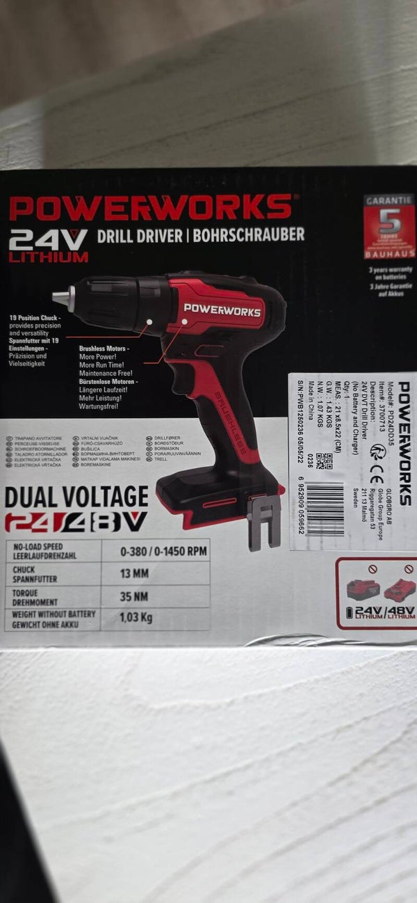 Powerworks PD24DD35, 24V Akku Bohrschrauber 35Nm ohne Akku und Ladegerät neu ovp
