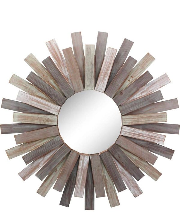 Wandspiegel Holz Sunburst Design rustikal