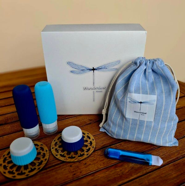 BORSA IN LINO DA VIAGGIO CON KIT, personalizzabile.