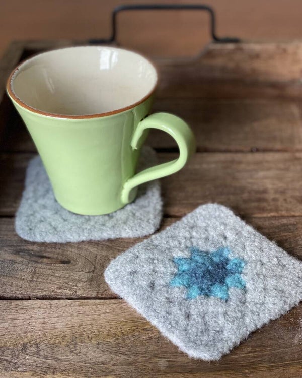 SoftCoasters, 2 stuks, Grijs met Turquoise/Blauw