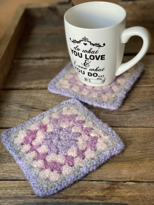 SoftCoasters, 2 stuks, Grijs & Greige met Roze/Lila