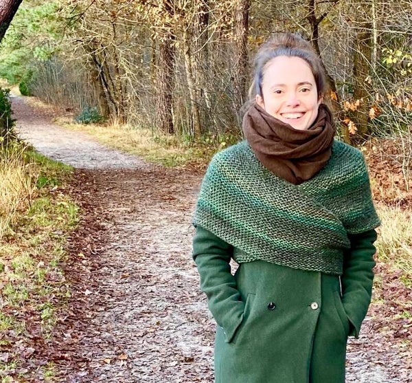 Claire's Shawl - Dark Green w Stripes. With Fibula (pin)