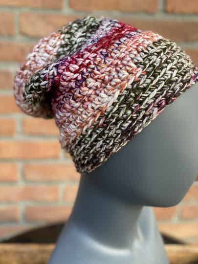 ChunkyBeanie - Groen-Bruin-Bordeaux-Lila, nul-wol