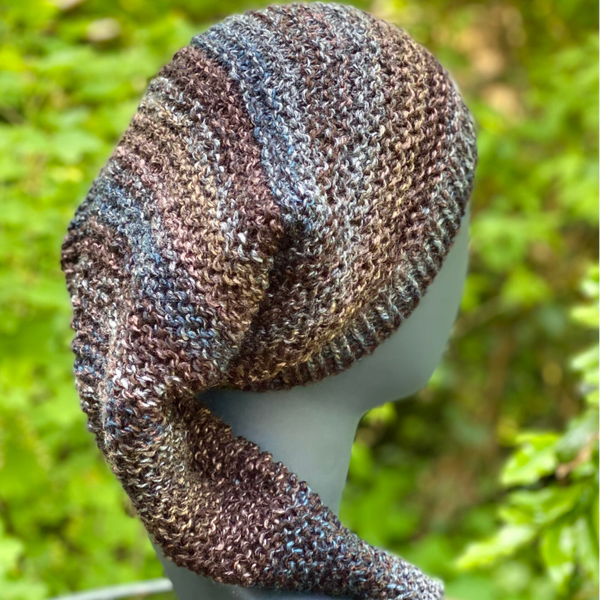 Long Beanie - Bruin-Blauw-Grijs-Zwart. NulWol / Brown-Blue-Grey-Black. NoWool