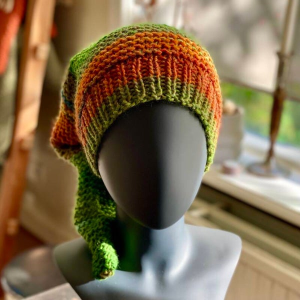 Long Beanie - Groen-Oranje / Green-Orange