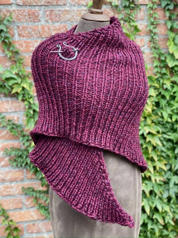 Hug 2.0 - Eggplant w Colour Effects, Wide Shawl. Pin Included