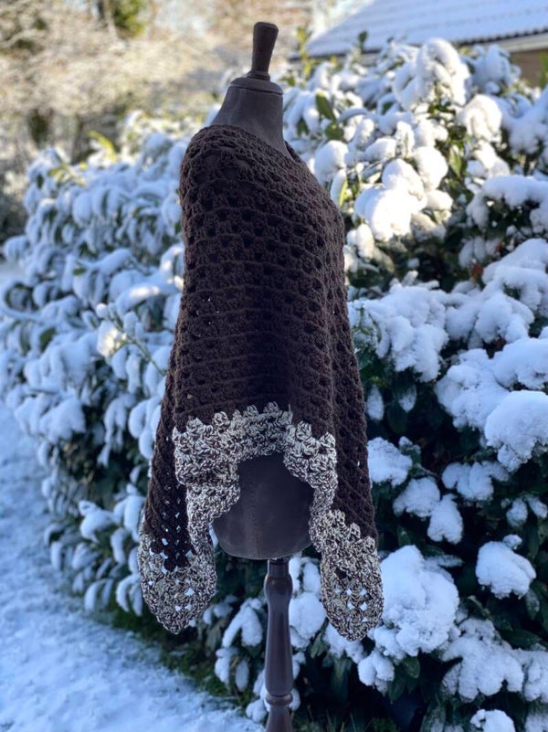 Poncho - Bruin m gemeleerde rand / Brown w mixed border