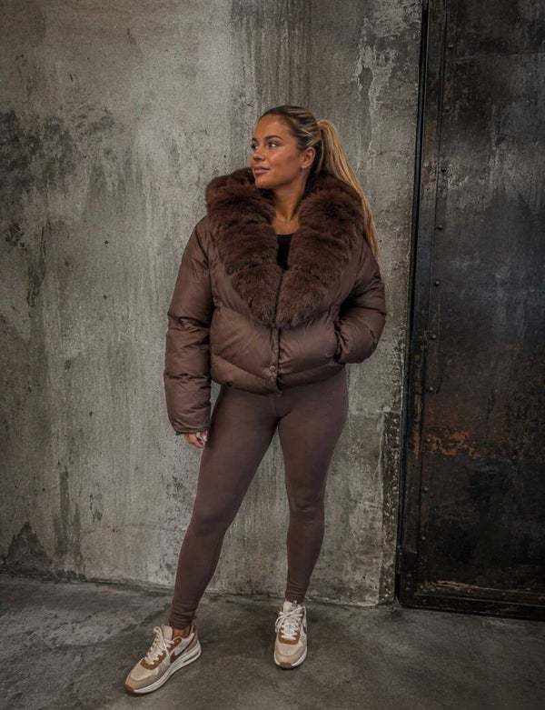 Oversized pufferjas met bontkraag