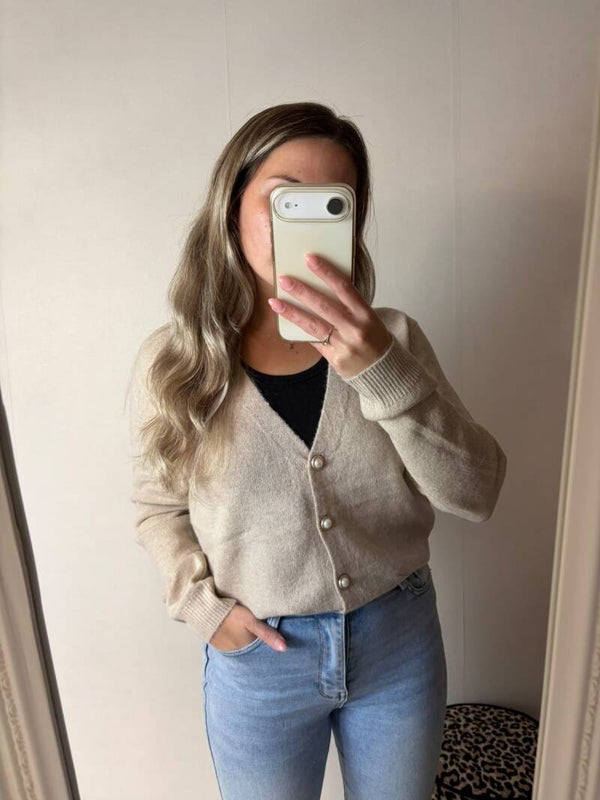 Vest Beige met Parelknopen