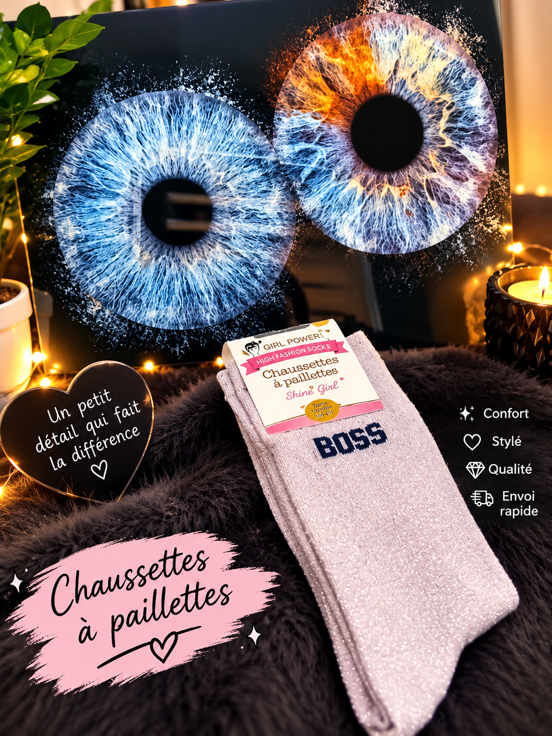 Chaussettes a paillettes boss