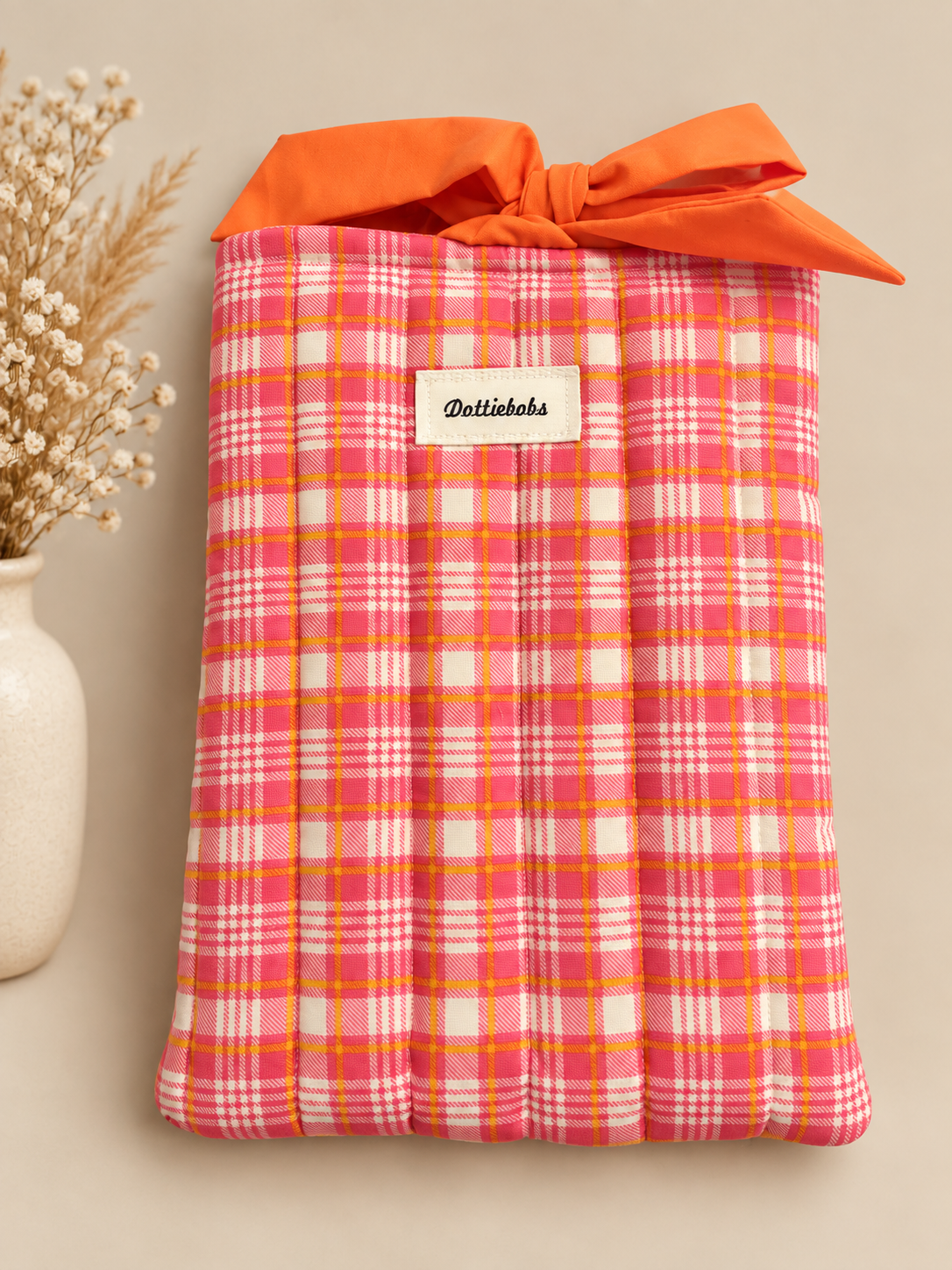 Orange / hot pink tartan Tablet/Book sleeve