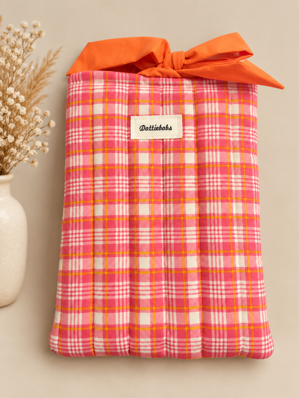 Orange / hot pink tartan Tablet/Book sleeve