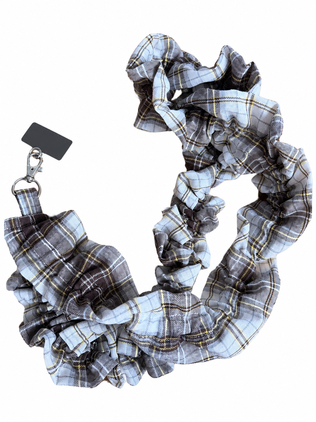Brown tartan ruffle lanyard