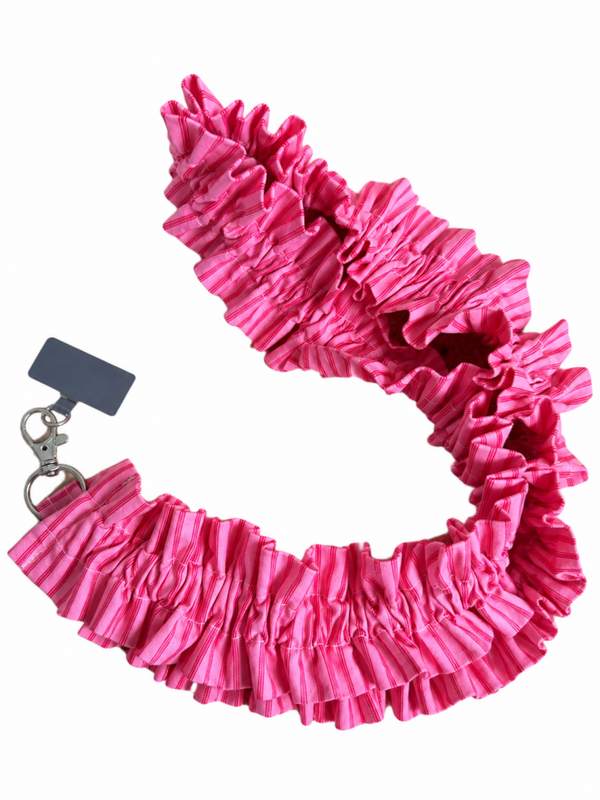 Pink Striped ruffle lanyard