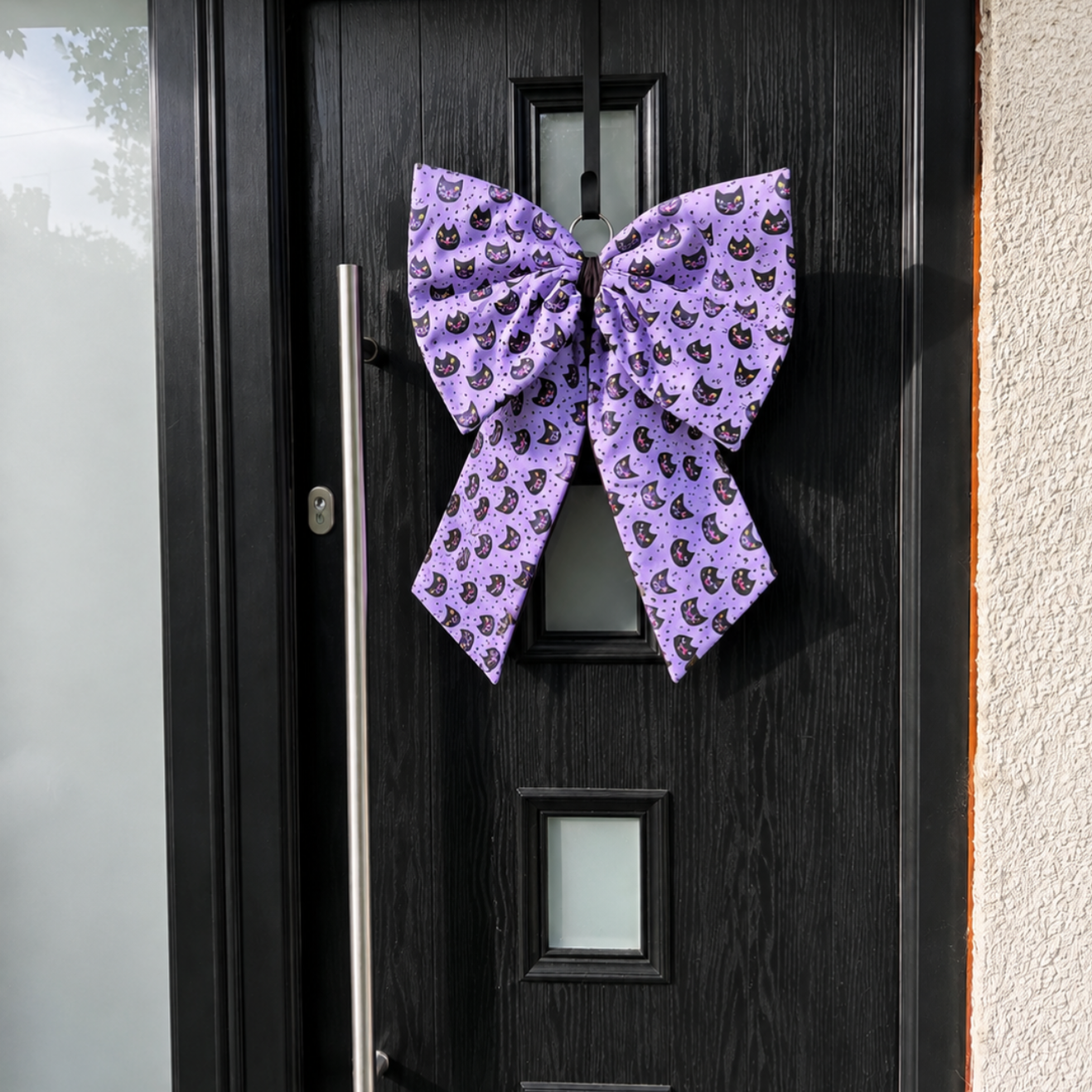 Purple Cat Halloween door bow