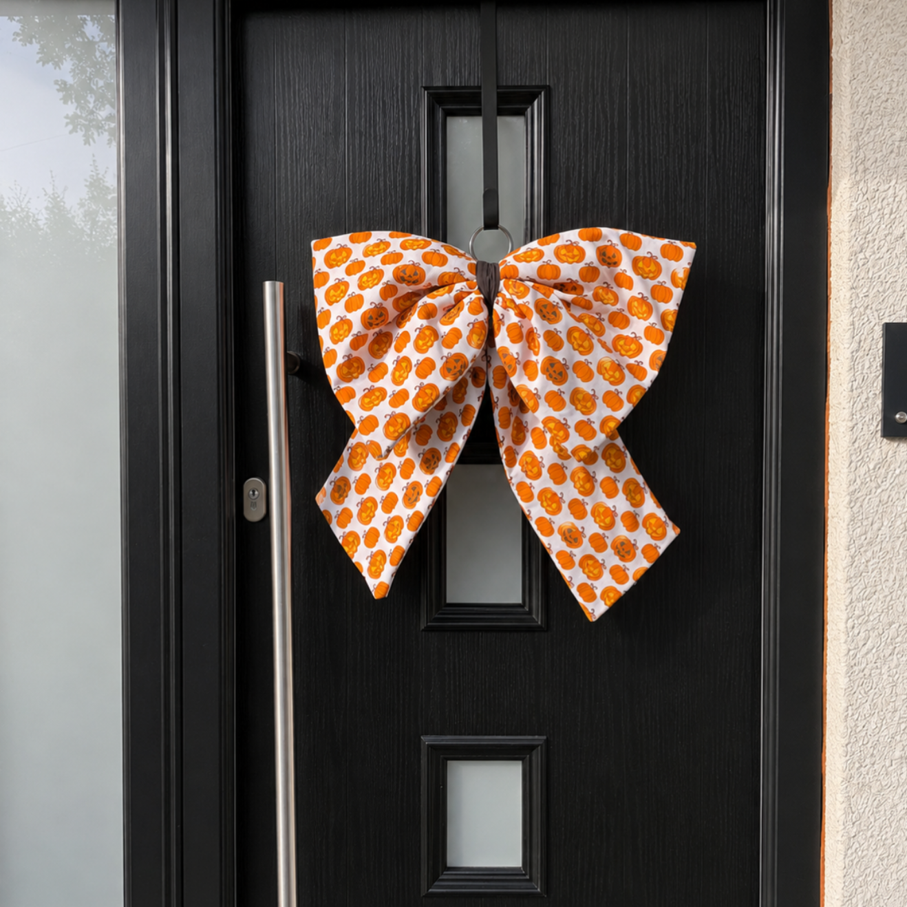 Orange pumpkin Halloween door bow