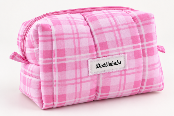Pink checker make up bag