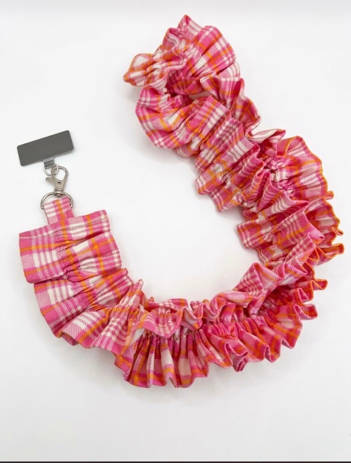 Hot Pink checker ruffle lanyard