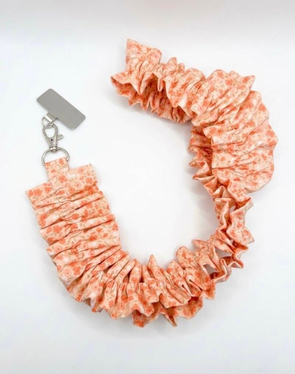 Peach floral ruffle lanyard