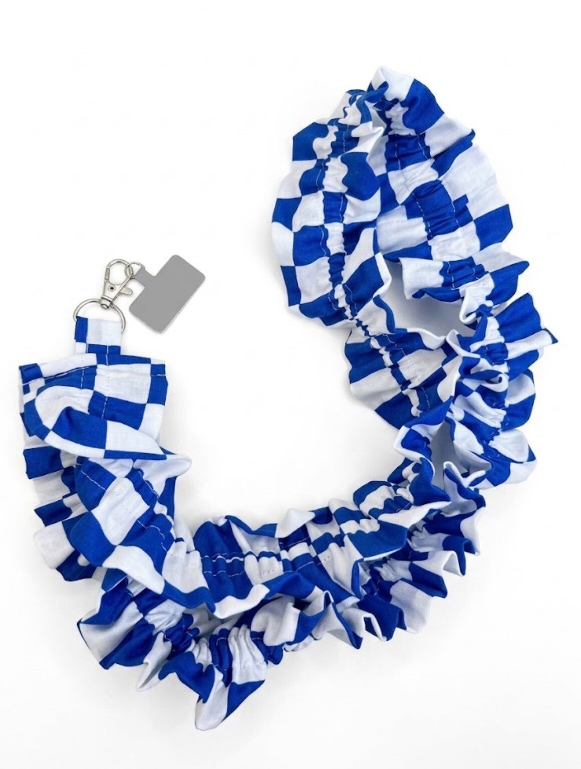 Blue Checker ruffle lanyard