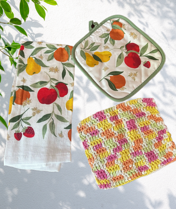 3 pc Hanging Fruit Dish Towel Set