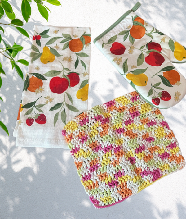 3 pc Hanging Fruit Dish Towel Set