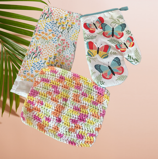 3 pc Butterfly and Flower Garden Towel set