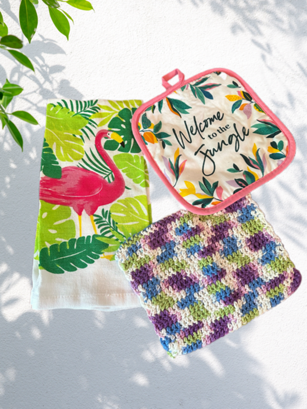 3 pc Flamingo Jungle Dish Towel Set
