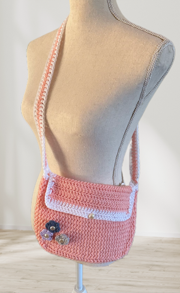Flowers & Pearls Purse - Peach