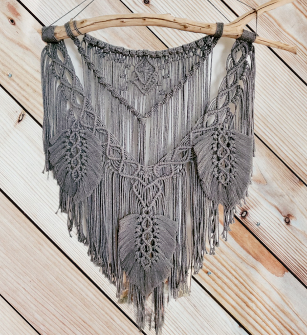 Large Boho Wall Hanging/ With Leaf/Feather