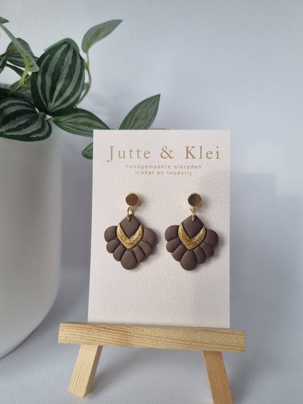 Oorbellen bruin goud glitter