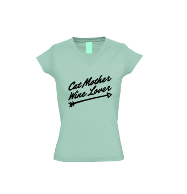 Dames shirt Cat mother, Wine lover
