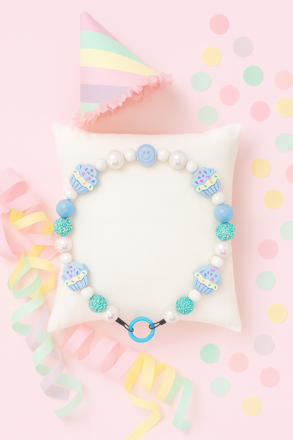 Blue Frost Cupcake – Honden Verjaardag Ketting 20 mm