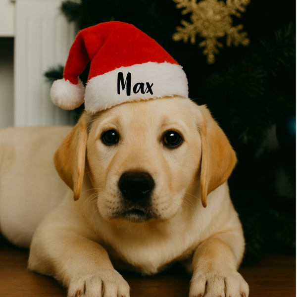 Honden kerstmuts met eigen naam