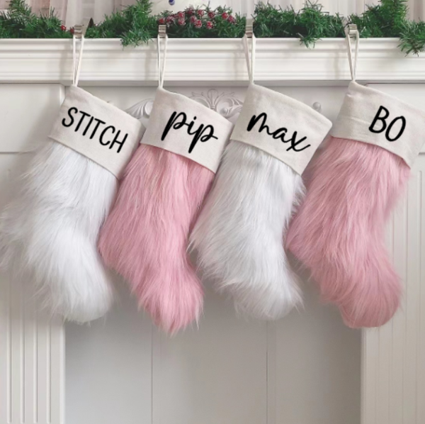 Fluffy Kerstsok wit met eigen naam