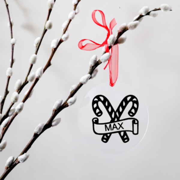 Kerstbal met eigen naam van plexi glas